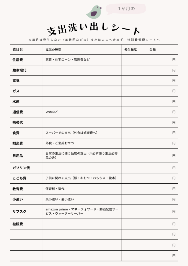 支出洗い出しシート